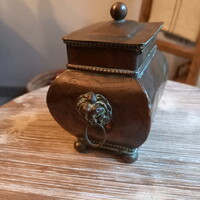 Elképesztő antik réz teás doboz (12x10,7x8 cm)