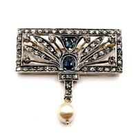 0161. Art Deco Bross Gyémánttal és Kék Zafírral