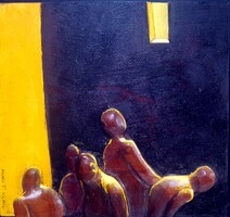 Kovács Tamás Vilmos - Várakozás 20 x 21,5 cm faragás, olaj,farost 2022