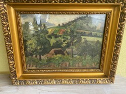 Kunffy Lajos (1869-1962) - Somogyi szőlőskertek- olaj vászon