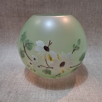 Festett zöld gömb üvegváza, 15 cm