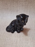 Fekete mázas kerámia figura, kutya, tacskó, 11 cm