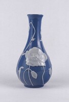 1U235 Ritka kék színű pipacsos - pate sur pate - Herendi porcelán váza 15.7 cm