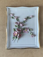 APULUM, PLASZTIKUS, FESTETT VIRÁGOKKAL DÍSZÍTETT, PORCELÁN RETRO FALIDÍSZ 17 X 22 CM