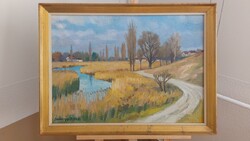 (K) Somogyi Imre szép tájkép festménye 77x57 cm kerettel
