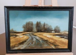 (K) Szép tanyarészlet festmény Kalcsó József 50x35 cm kerettel