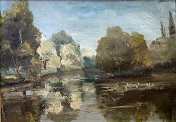 Tó tavirózsákkal ,festmény 50 x 70 cm,olaj-vászon