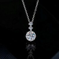 Moissanite 1 Karátos Gyémánt Köves Nyaklánc Medál 925 Sterling Ezüst Elegáns Divatos Ékszer Új!