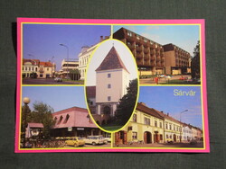 Képeslap,Sárvár,mozaik,Nádasdy-várkastély,hotel,vendéglő,utca látkép,részlet, 1988-