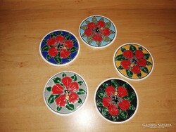 Virág mintás görög kézzel készült tűzzománc kerámia poháralátét - 5 db egyben - 9 cm (z-2)