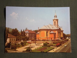 Képeslap,Sátoraljaújhely,Hősök tere,Partizán emlékmű,templom látkép,részlet, 1982-