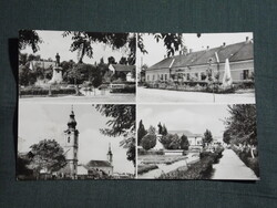 Képeslap,Soltvadkert,mozaik,Kossuth Lajos utca,templom,tanácsháza,emlékmű látkép,részlet, 1965-