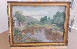 Tájkép festmény 55x40 cm kerettel