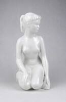 1U771 Régi festetlen Aquincum porcelán térdelő női akt 22 cm