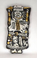 1B750 Jelzett iparművészeti samott falidísz 35 x 19 cm