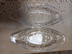 Gyönyörű üveg csónak alakú, gyümölcsmintás üveg kínálók