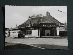Képeslap,Sümeg,Vár,MÁVAUT autóbuszállomás,Ikarus autóbusz látkép részlet, 1965-