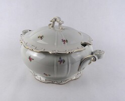 1U788 Régi hibátlan, fehér, aranyozott Zsolnay porcelán levesestál