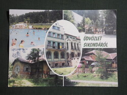 Képeslap,Sikonda,mozaik,strand,alkotóház,kemping,sörkert,szanatórium látkép részlet, 1998-