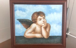 (K) Szép angyalkás nyomat 70x60 cm kerettel