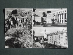 Képeslap,Salgótarján,mozaik,Salgó vár,Tanácsháza,utca látkép részlet, 1958-