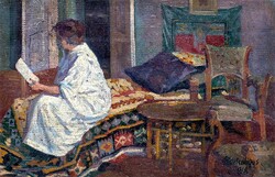 Markó Lajos (1882 - ?) - Olvasó nő, 1918, Olaj, Áron alul eladó