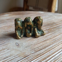 Régi réz nem lát, nem hall, nem beszél majom szobor (5x3x2,7 cm)