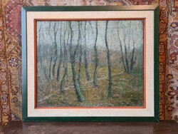Turmayer Sándor: kora tavaszi erdő, vászon olaj festmény igényes keretben