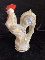 Antik kézzel festett orosz vintage porcelán kakas, állat formájú italos butella karaffa italtartó.