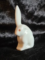 Piros szemű kajla fülű antik herendi nyuszi, apró bájos porcelán nyúl
