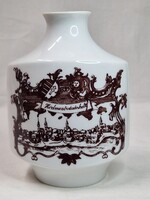 Alföldi HÓDMEZŐVÁSÁRHELY feliratos címeres és régi látképes porcelán váza hibátlan állapotban 15,5cm