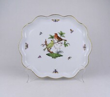 1U625 Régi Rothschild mintás, aranyozott, fehér Herendi porcelán kínáló tálca 28.5 cm
