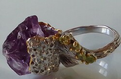 Arany-Ezüst Francia Auvergne Gyűrű Természetes Ametiszttel!