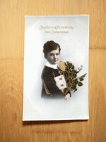 Antik arannyal préselt képeslap - Jókívánság, gyerek