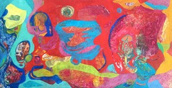 Lisziák Elek Lexy (1939-2007) : Absztrakt Kompozíció, 1970, Olaj/farost, 27 x 50 cm