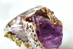 Arany-Ezüst Gyűrű Természetes Ametiszttel!