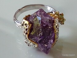 Lenyűgöző Luxus!14K Arany-Ezüst Modern Gyűrű Természetes Ametiszttel!
