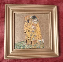 Klimt Csók festmènye decoupage képen. Kézműves termék.