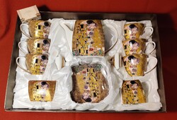 Gustav Klimt A csók / Kiss mintás teás / kávés készlet. Komplett. Új. Díszdobozban.