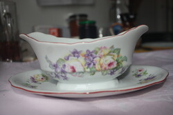 ZSOLNAY szószos,kínáló,tartó, rózsás-ibolyás, jelzett porcelán, terítés, dekoráció