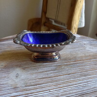Pazar antik ezüstözött lekvár/mustár tartó, üvegbetéttel (10x7,9x4,5 cm)