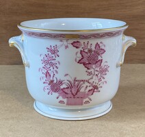 INDIAI KOSÁR FESTÉSŰ, HERENDI PORCELÁN, JELZETT VIRÁG KASPÓ 13.7 CM