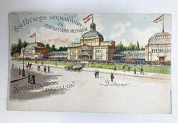 Budapest Székesfővárosi Pavillon, Bokor vendéglő, Weingruber kávéház - litho milleniumi képeslap
