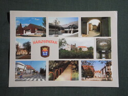 Képeslap,Sárospatak,mozaik,Rákóczi vár,Hild tér,művelődési ház,templom,áruház látkép részlet, 1995-