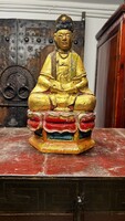 Antik Kuan Yin fa faragott aranyfestésű szobor, keleti, ázsiai, japán
