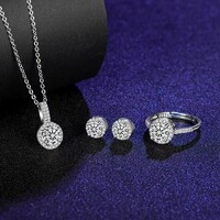 Moissanite Gyémánt Köves Szett 1 Karátos Nyaklánc Medál 1 Karátos Gyűrű 2x 0,5 Karátos Fülbevaló Új!