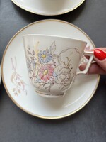 Antik, kézzel festett virág mintás finom porcelán teás csésze szett az 1900-as évek elejéről
