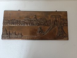 R Kiss Lenke Budapest Lánchíd Vár  Parlament bronz plakett 45x20cm