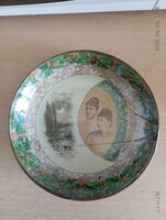 Antik réz tálca papír fényképpel, hátoldalán felirattal "Patent Labáth szabadalma" kb. 1890 évek