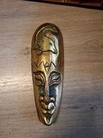 Aranyra festett fali maszk, 30 cm
